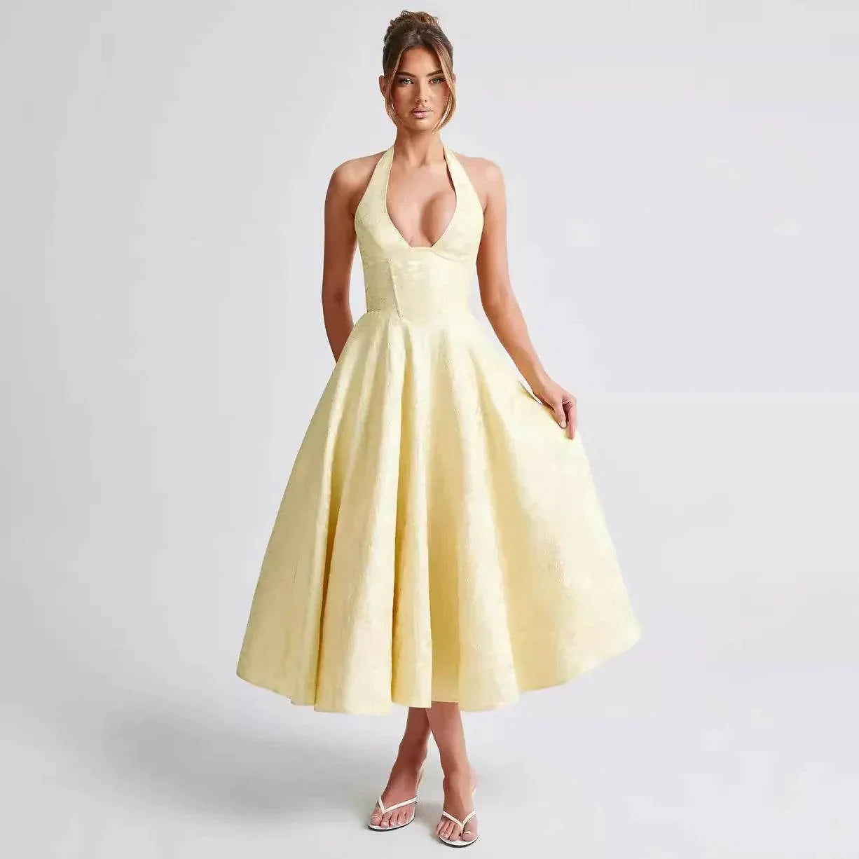 Halter Lace-Up Jacquard Maxi Dress – Vacation Glam - ZA-Zola