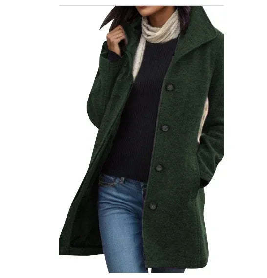 Women Woolen Coat Medium Length Slim Fit - ZA-Zola