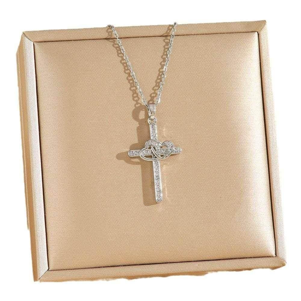 Cross Double Ring Zircon Pendant Necklace – Valentine's Gift - ZA-Zola