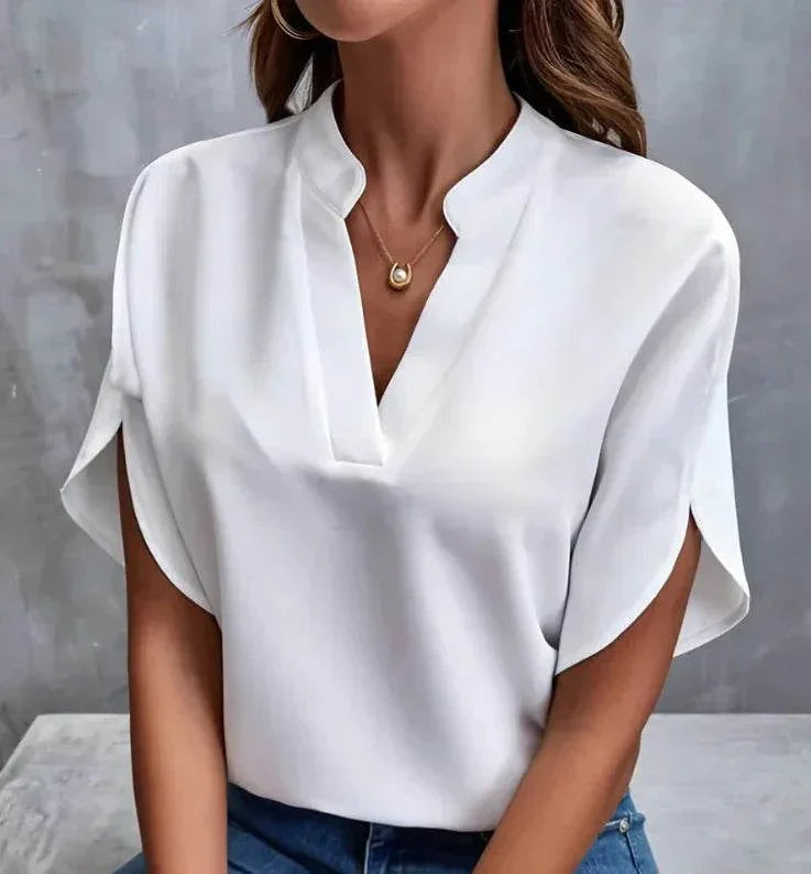 V-Neck Chiffon Short Sleeve Blouse – Elegant Summer Top - ZA-Zola
