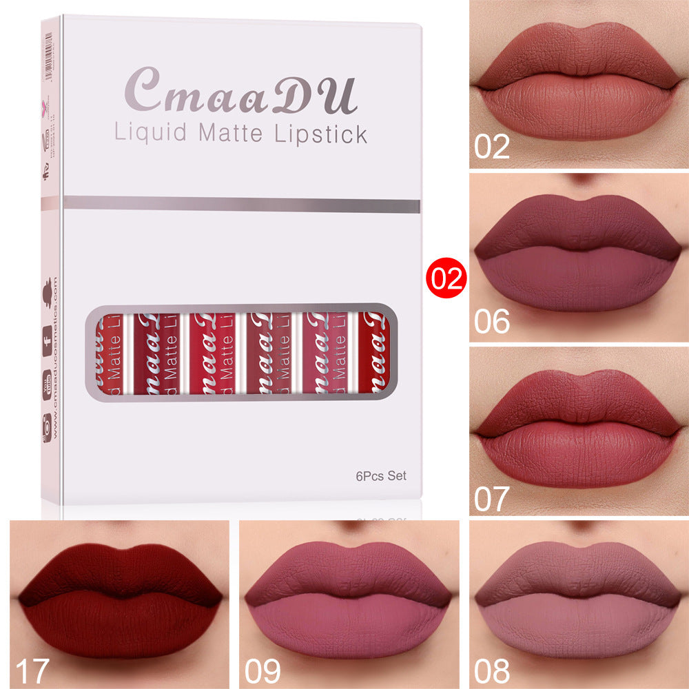 6 Boxes Matte Non-Stick Cup Waterproof Lipstick Set | Long-Lasting Lip Gloss