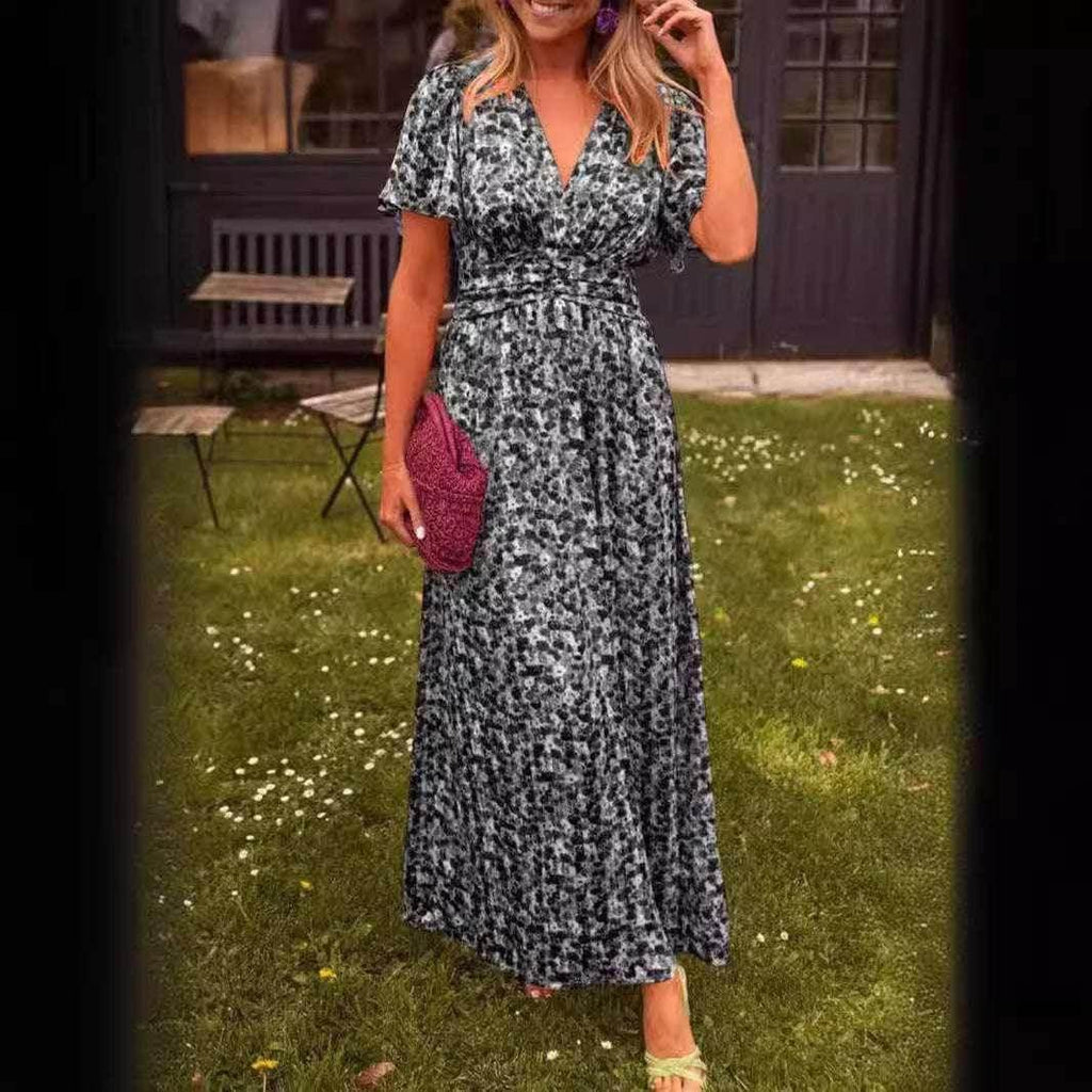 Floral V-Neck Waist Dress – Flowy & Feminine Fit - ZA-Zola