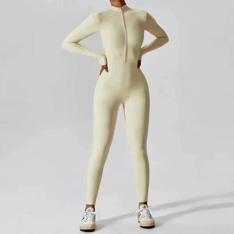 European Long-Sleeved Zipper Yoga Jumpsuit – Women’s Fitness Wear - ZA-Zola