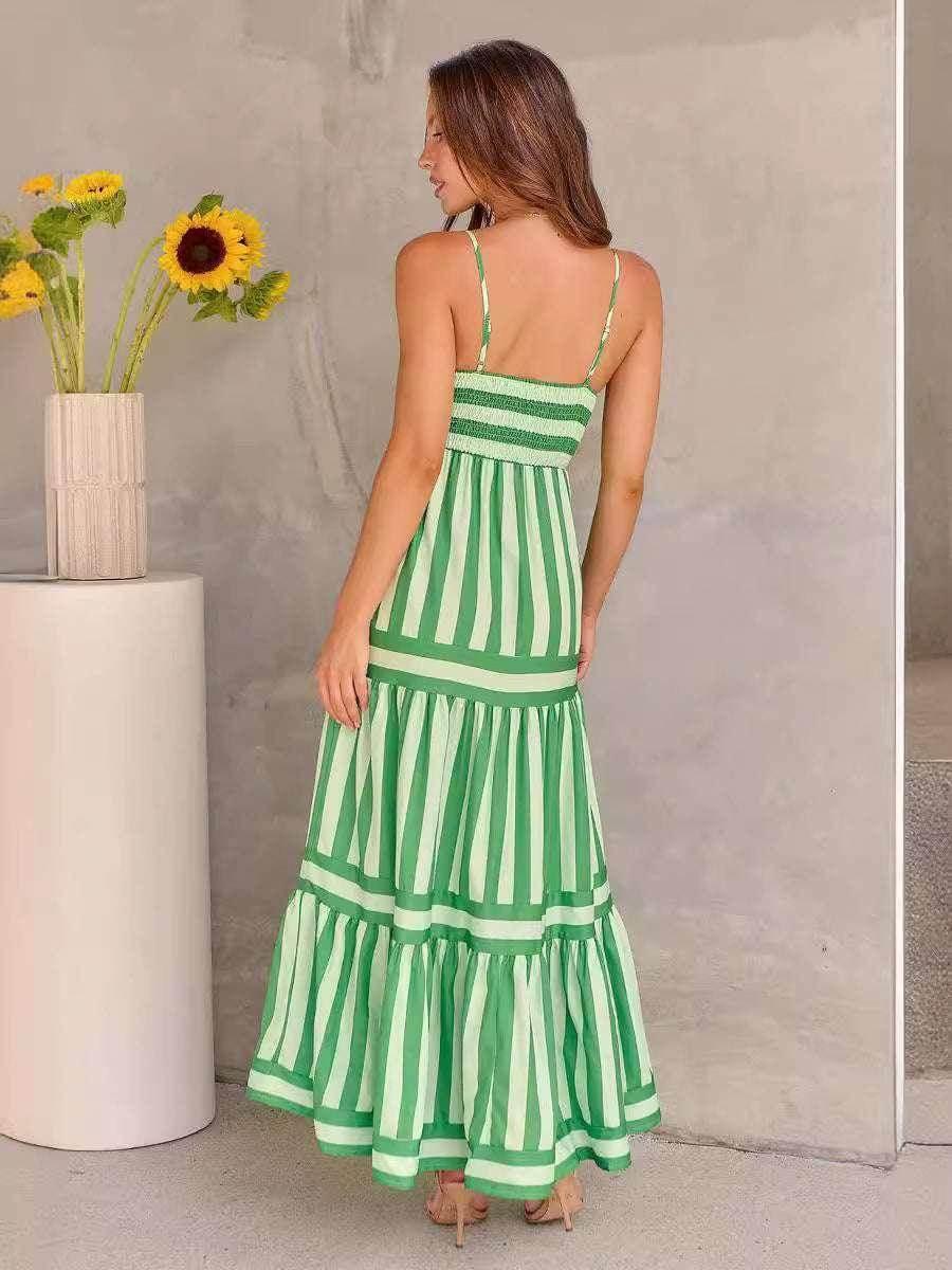 Women's Summer Striped Suspender Backless Dress with Pockets - ZA-Zola