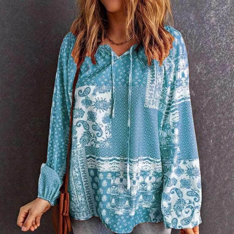 Ethnic Print Long Sleeve Women’s Blouse - ZA-Zola