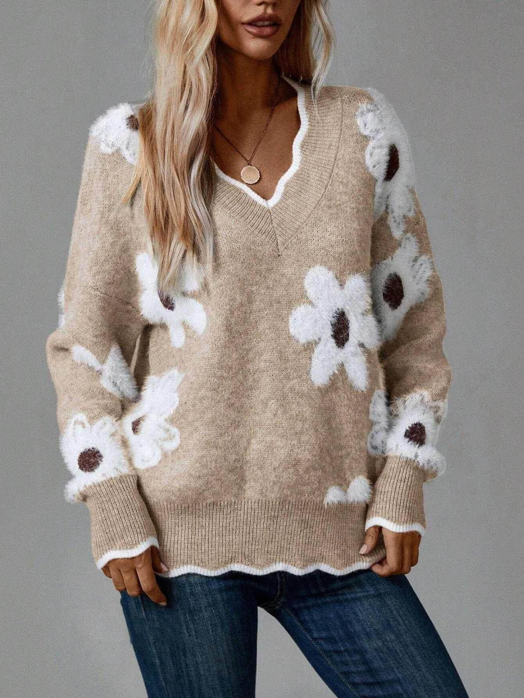 Lace Collar Brocade Cashmere Sweater Women - ZA-Zola