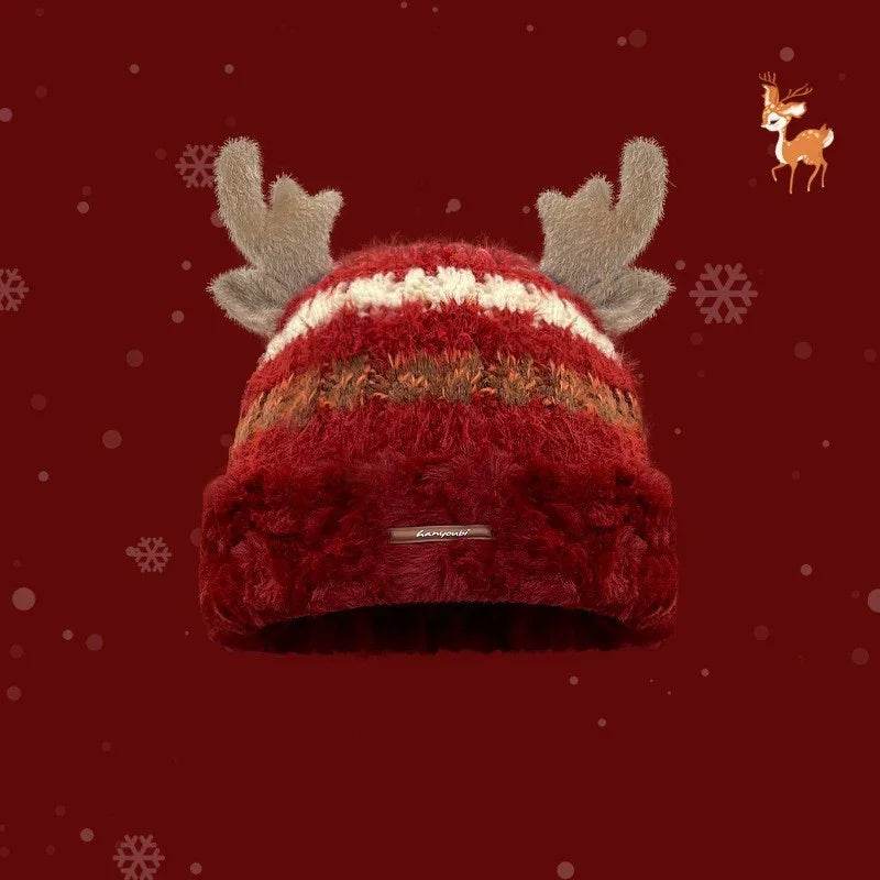 ZA-Zola Christmas Deer Antler Knit Hat - ZA-Zola