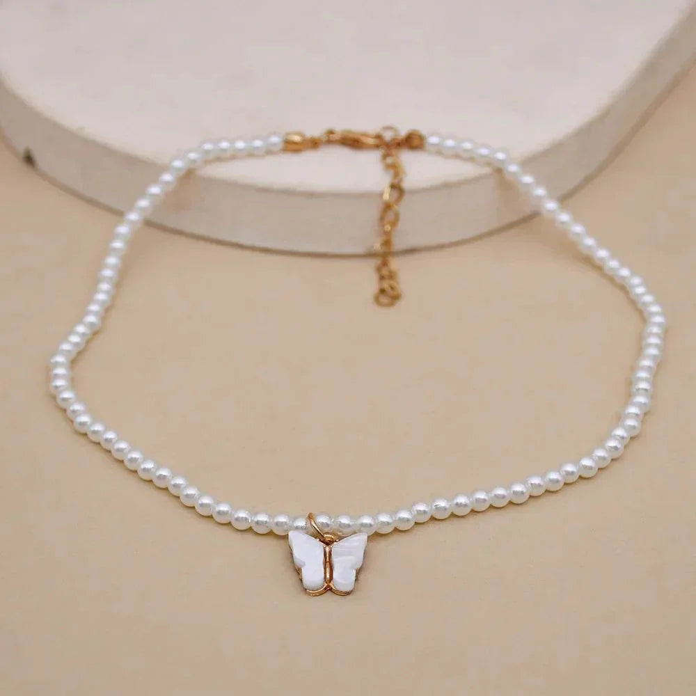 Elegant Pearl Choker with Butterfly Pendant - ZA-Zola