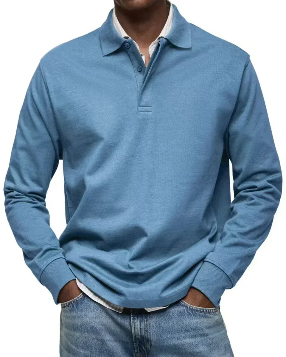 Men’s Casual All-Matching Long Sleeve Button Shirt – Solid Cotton Blend Regular Fit