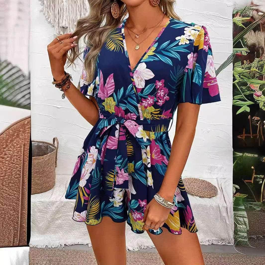 Beach Ruffle Sleeve Printed Jumpsuit – Summer Chic - ZA-Zola