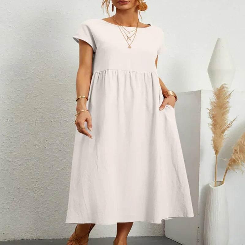 Sleeveless Cotton Linen Pocket Dress – Loose Fit - ZA-Zola