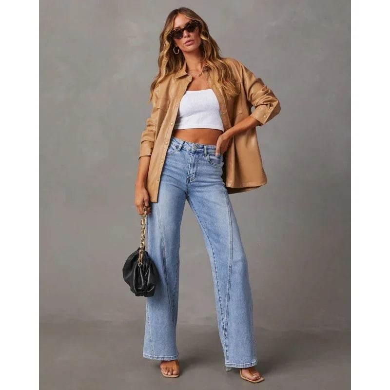 Casual Patchwork Wide‑Leg Jeans for Women - ZA-Zola