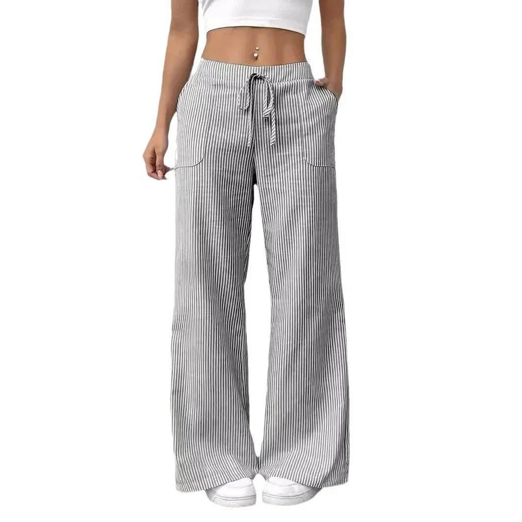 Striped Wide Leg Trousers With Pockets – Women - ZA-Zola