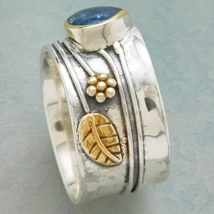 Aquamarine Water Drop Ring Two-Tone Alloy Design - ZA-Zola