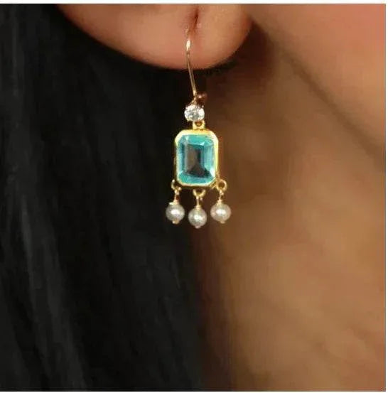 Small Chic Sea Blue Topaz Earrings – Retro Charm - ZA-Zola
