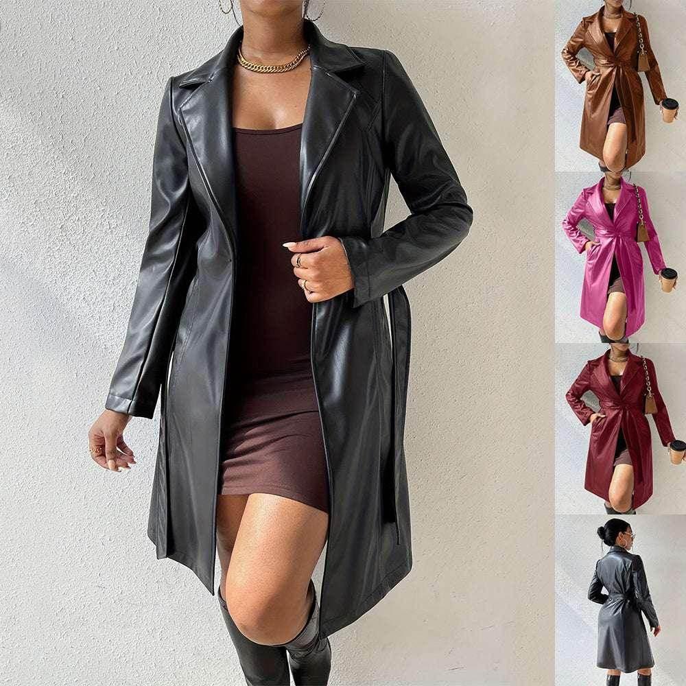 Long Sleeve Lapel PU Leather Jacket – Slim Fit Women’s Coat - ZA-Zola