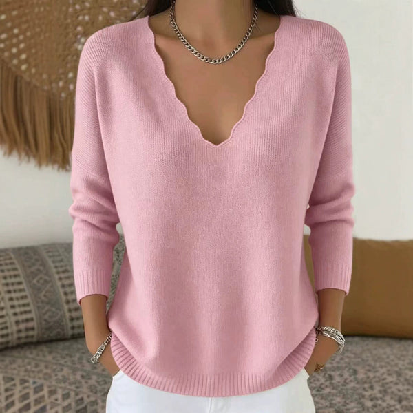 Women’s V Neck Knit Sweater | Loose Knit Pullover