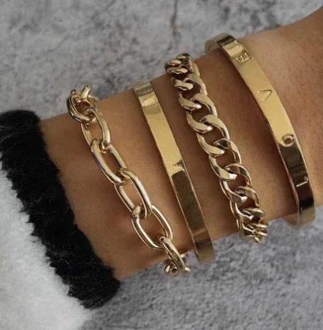 Shop Simple C-Shaped Hollow Chain Bracelet Set - Buy Now - ZA-Zola