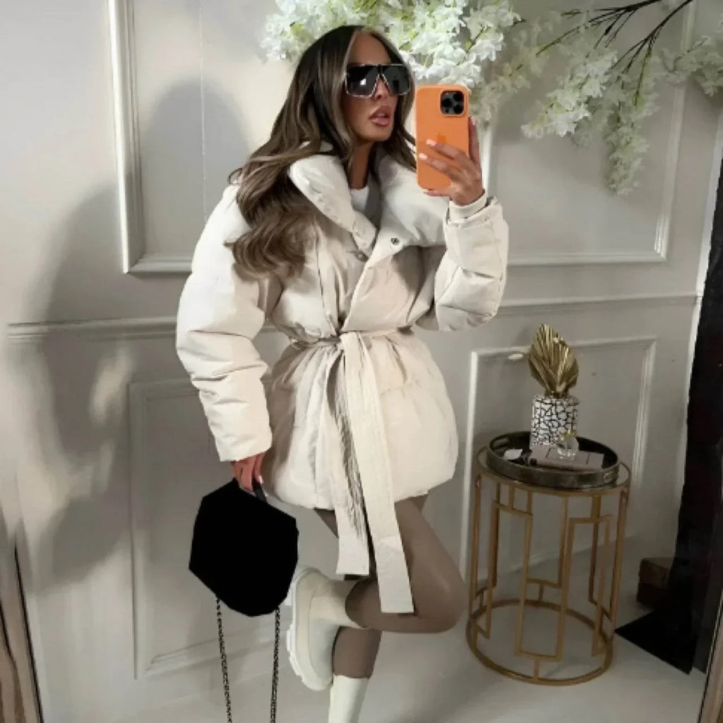 Loose Lace-up Women’s Fashion Coat | Stylish Long Cotton Outerwear - ZA-Zola