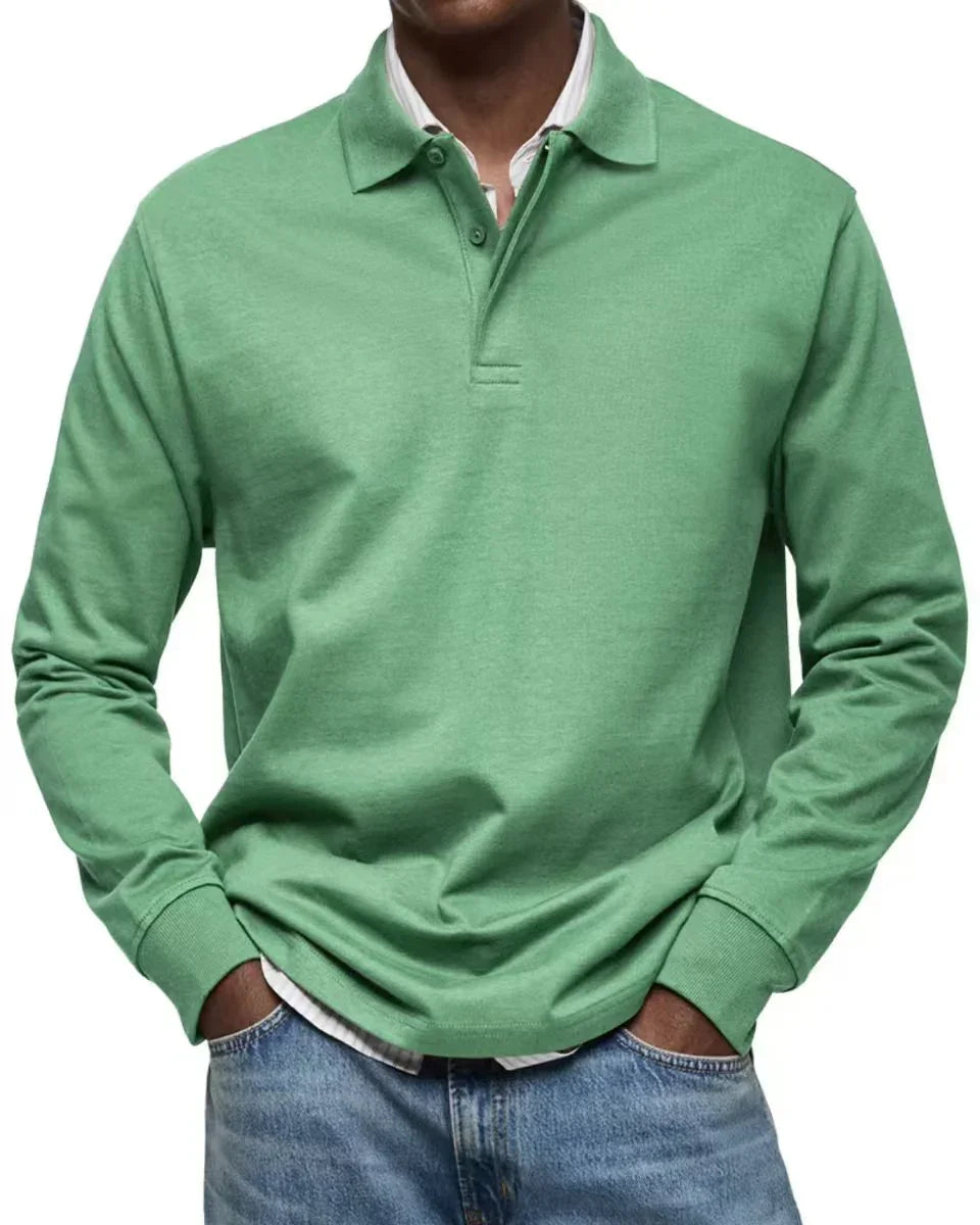Men’s Casual All-Matching Long Sleeve Button Shirt – Solid Cotton Blend Regular Fit