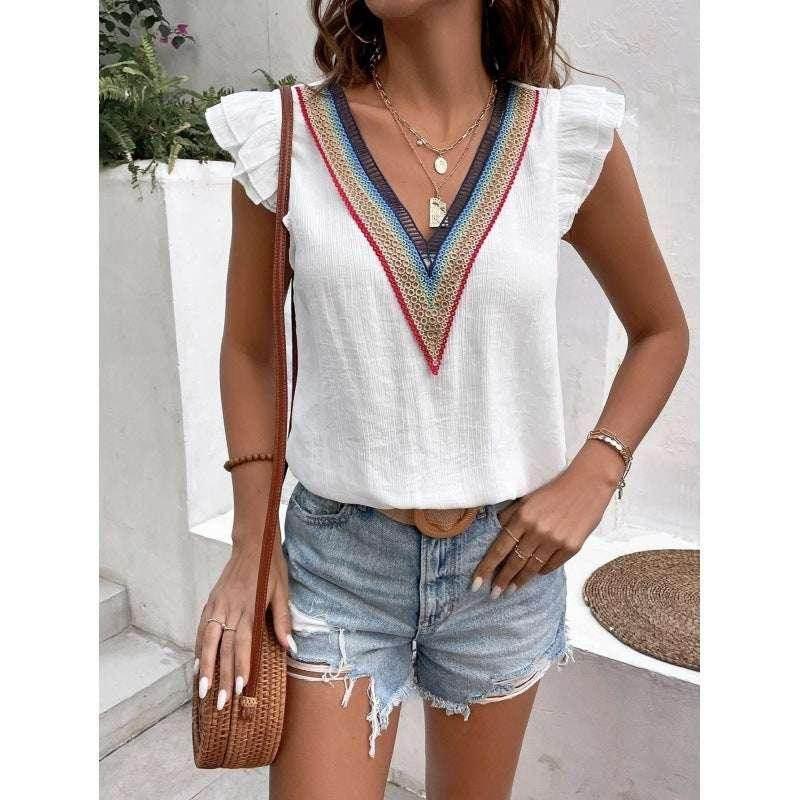 Vintage Lace Hollow-Out V-Neck Sleeveless Top - ZA-Zola