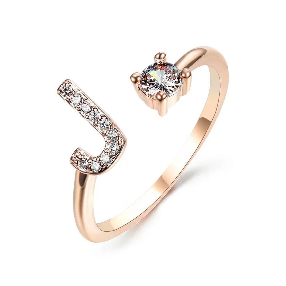 Adjustable A–Z Initial Ring for Women with Zircon - ZA-Zola