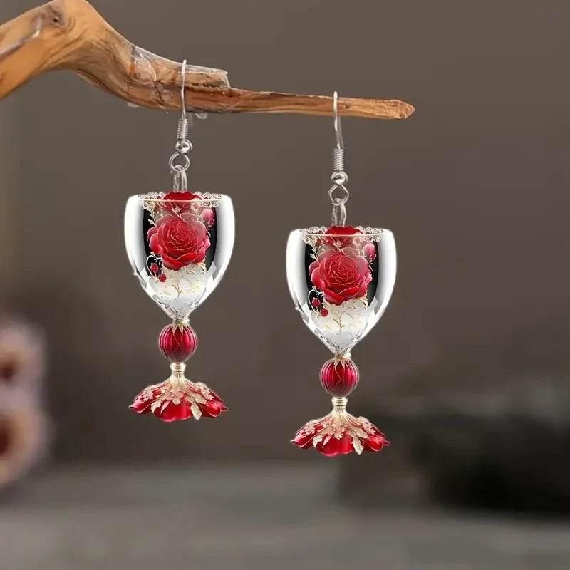 Valentine’s Rose Wine Glass Earrings - Shop Now! - ZA-Zola