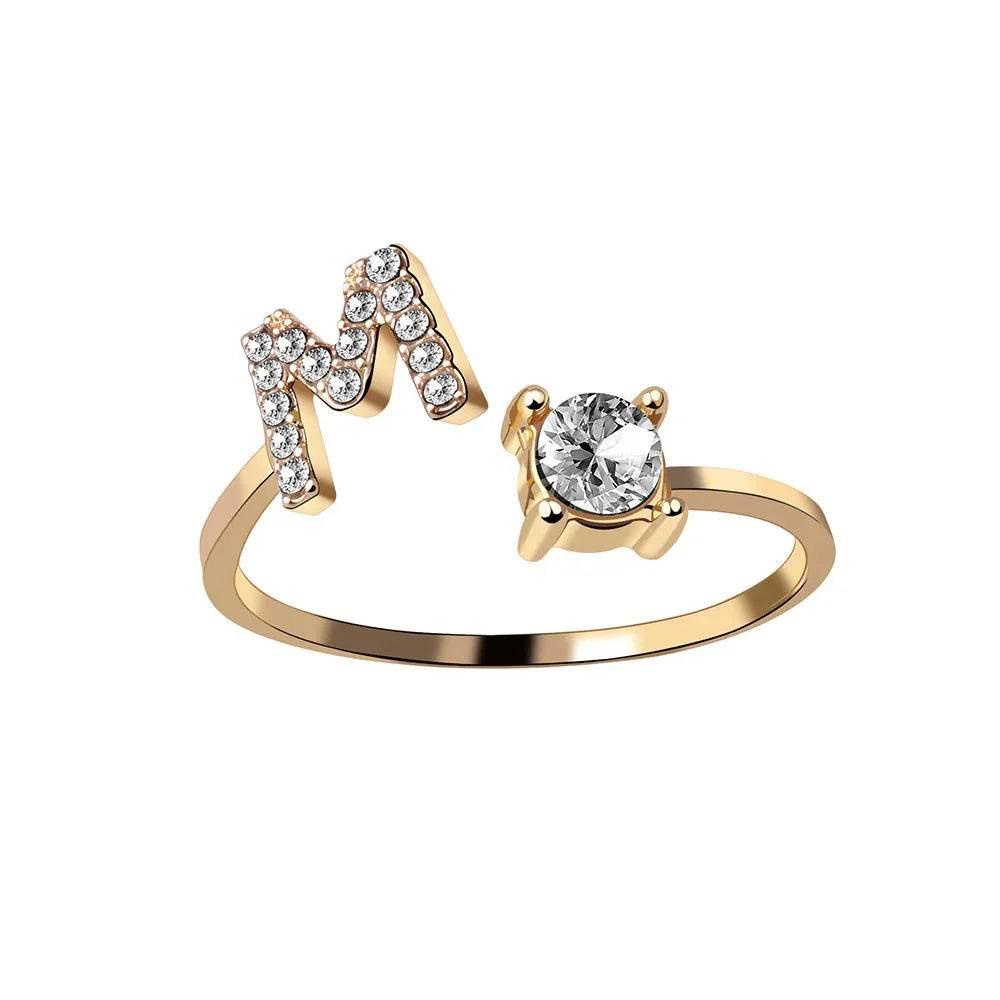 Adjustable A–Z Initial Ring for Women with Zircon - ZA-Zola