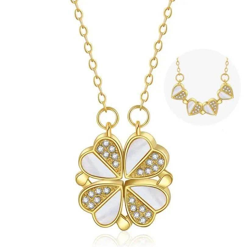 Luxury Four Leaf Clover Pendant Necklace – Crystal Heart Jewelry - ZA-Zola