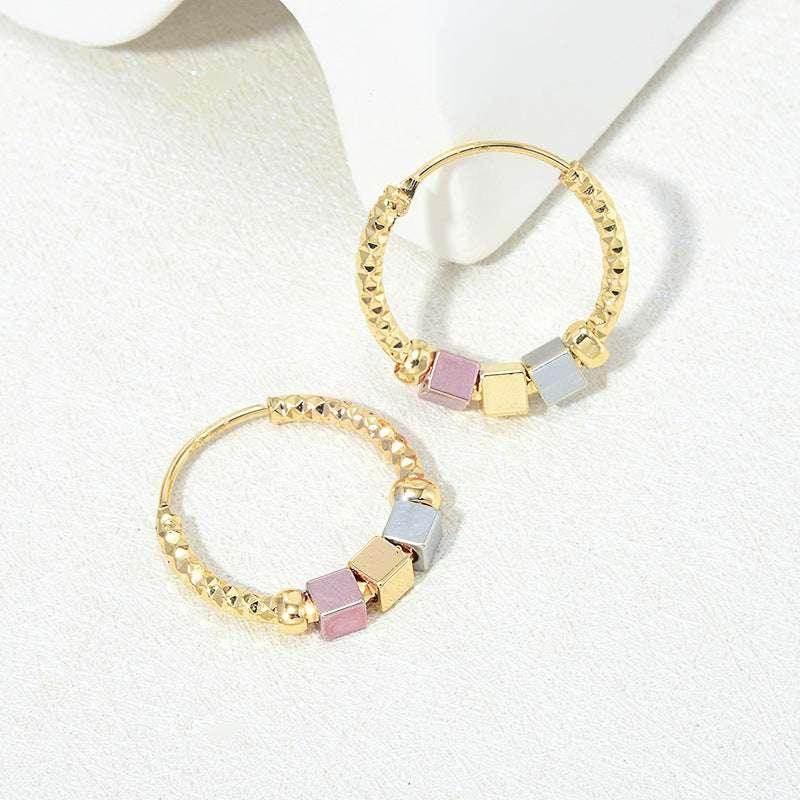 Gold Contrast Hollow Rosette Hoop Earrings - ZA-Zola