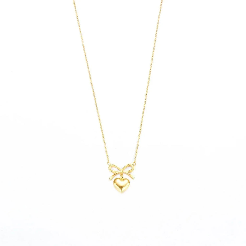 Stainless Steel Heart Bowknot Charm Necklace – Women's Fashion - ZA-Zola