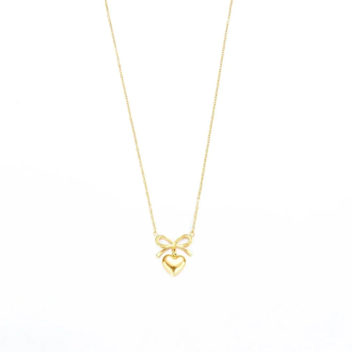 Stainless Steel Heart Bowknot Charm Necklace – Women's Fashion - ZA-Zola