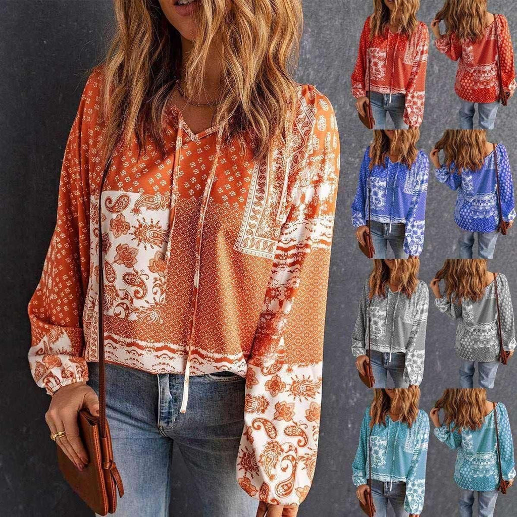 Ethnic Print Long Sleeve Women’s Blouse - ZA-Zola