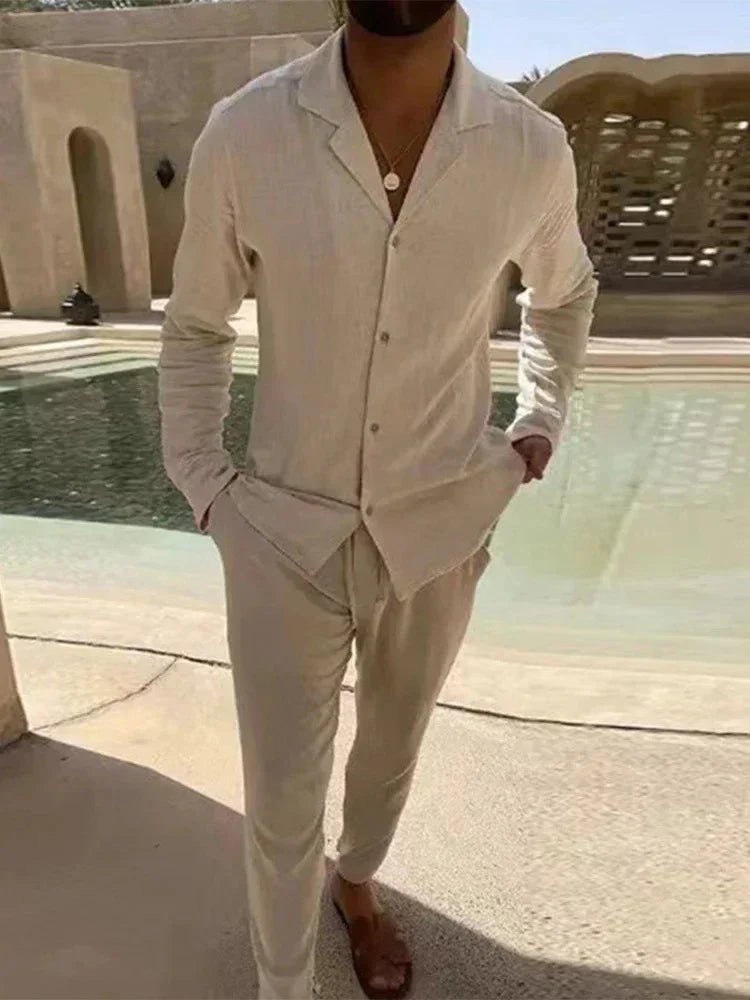 Men’s Long Sleeve Shirt & Pants Set – Autumn Winter Wear - ZA-Zola