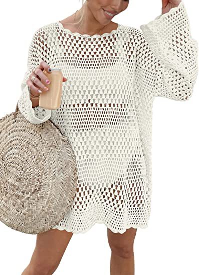 Women Woven Hollow Beach Cover Up Sweater Loose Knit Pullover Top