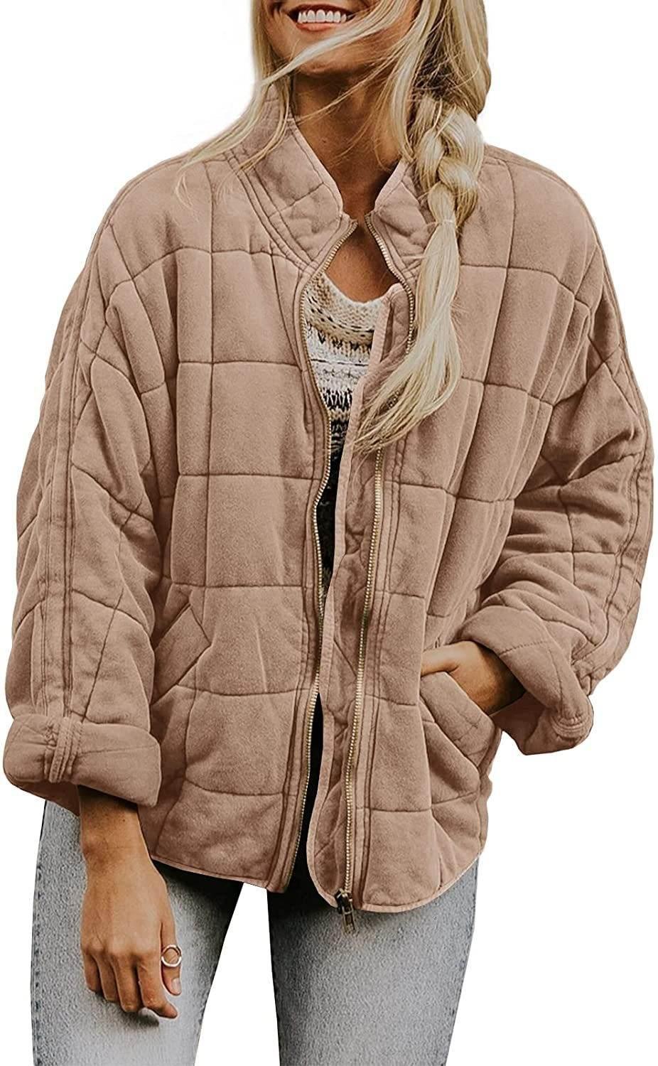 Winter Zip-up Stand Collar Coat for Women | Stylish Plaid Jacket - ZA-Zola