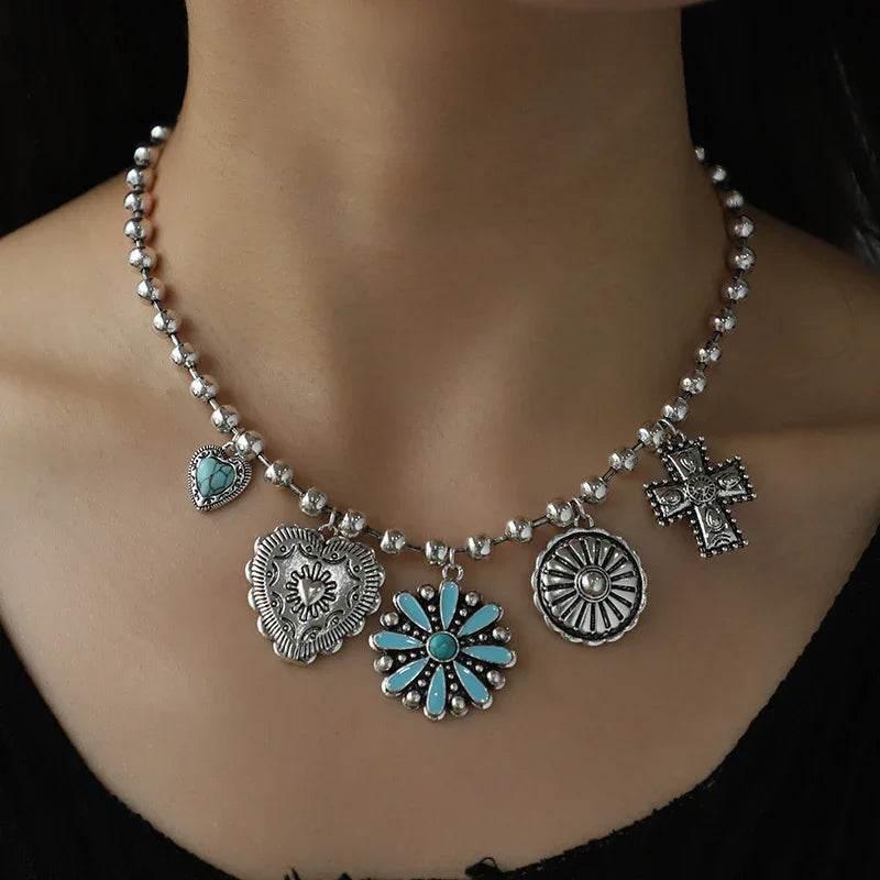 Vintage Turquoise Cross Necklace for Women - ZA-Zola