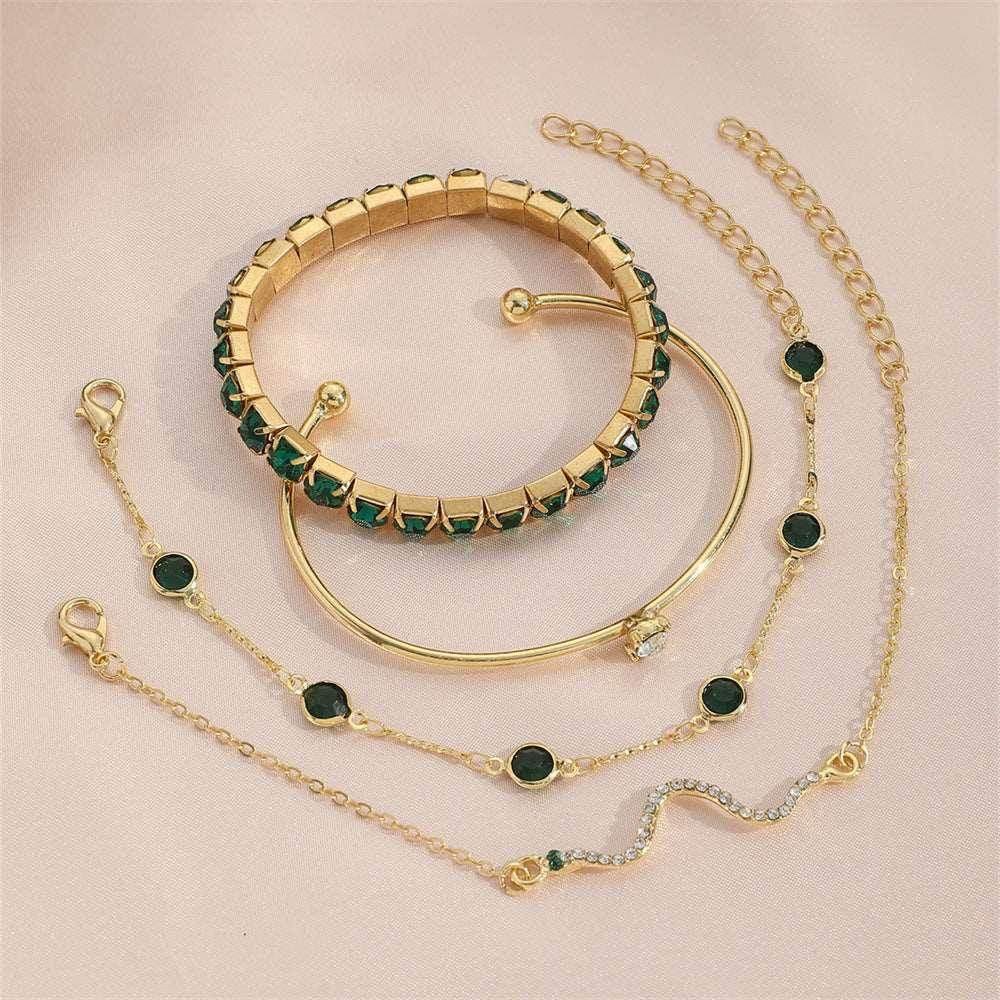 Green Diamond Stretch Bracelet Set | Women's Jewelry - ZA-Zola