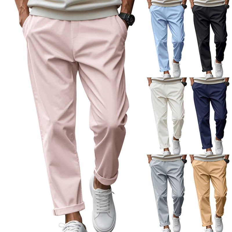 Collage of different colored pants worn by models on a white background
