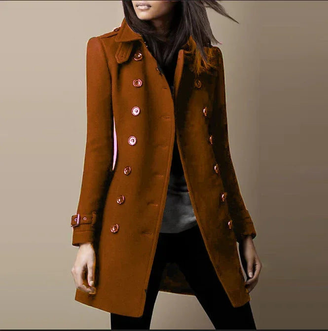 Women’s Double-Breasted Wool Coat – Loose Lined Overcoat - ZA-Zola
