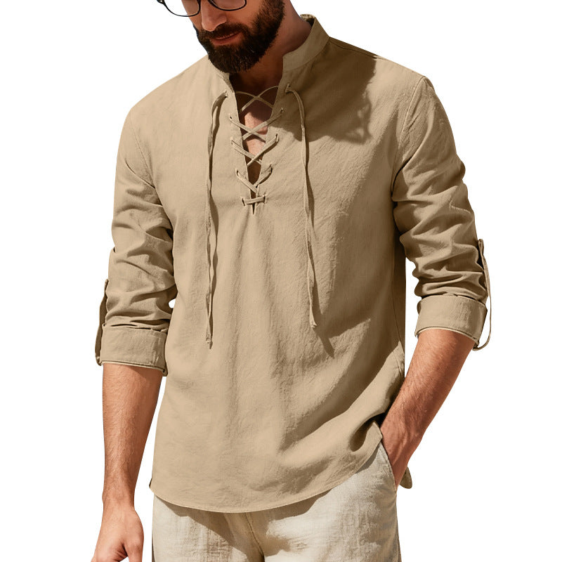 Men’s Linen Henley Long Sleeve Shirt | ZA-Zola