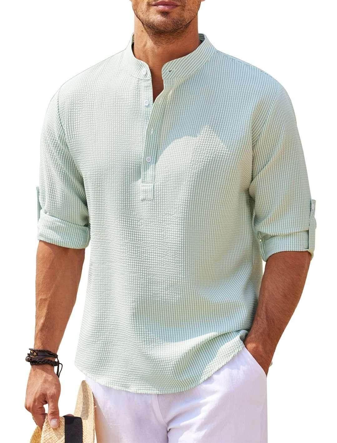 Men's Long Sleeve Stand Collar Shirt – Shop Now - ZA-Zola