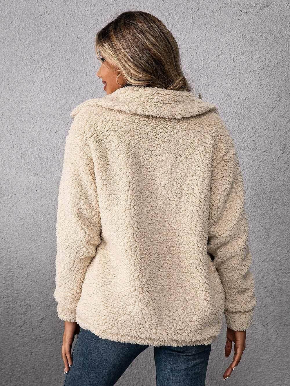 Lapel Single-Breasted Fleece Coat – Women’s Winter Jacket - ZA-Zola