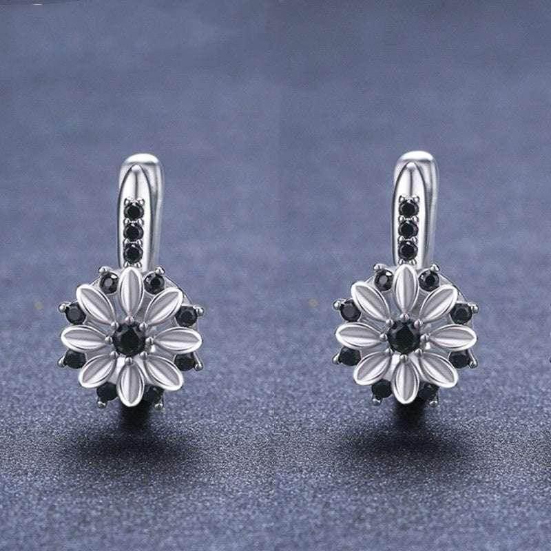 Copper Zircon Flower Earrings for Women – Black - ZA-Zola