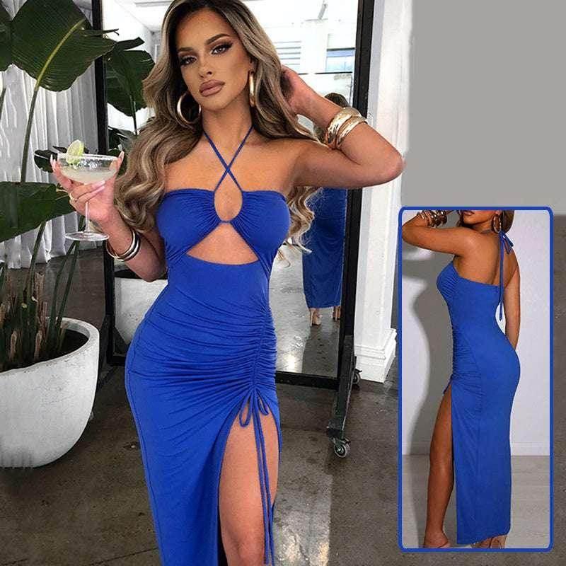 Sexy Halterneck Lace-up Split Dress - Summer Y2K Fashion - ZA-Zola