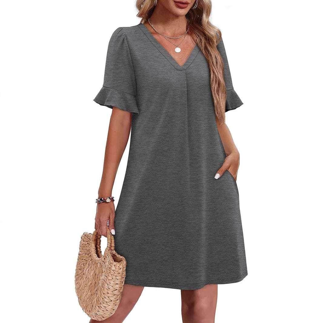 V-Neck Ruffled Vacation Dress with Pockets – Women - ZA-Zola