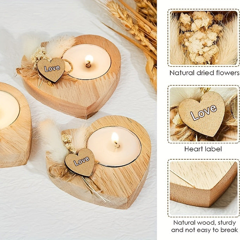 Wooden Love Candle With Dried Flowers | Handmade Gift Decor