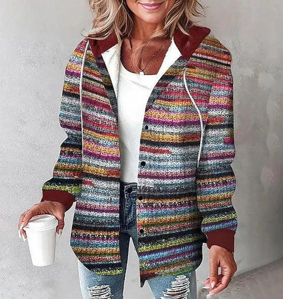Plaid Hooded Jacket Women Button Pocket Coat - ZA-Zola