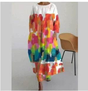 Blue A-Line Printed Dress – Temperament Style - ZA-Zola