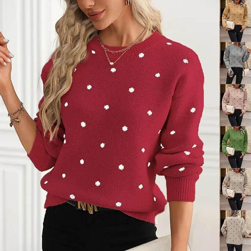 Polka Dot Pullover Sweater – Casual Winter Knitwear - ZA-Zola